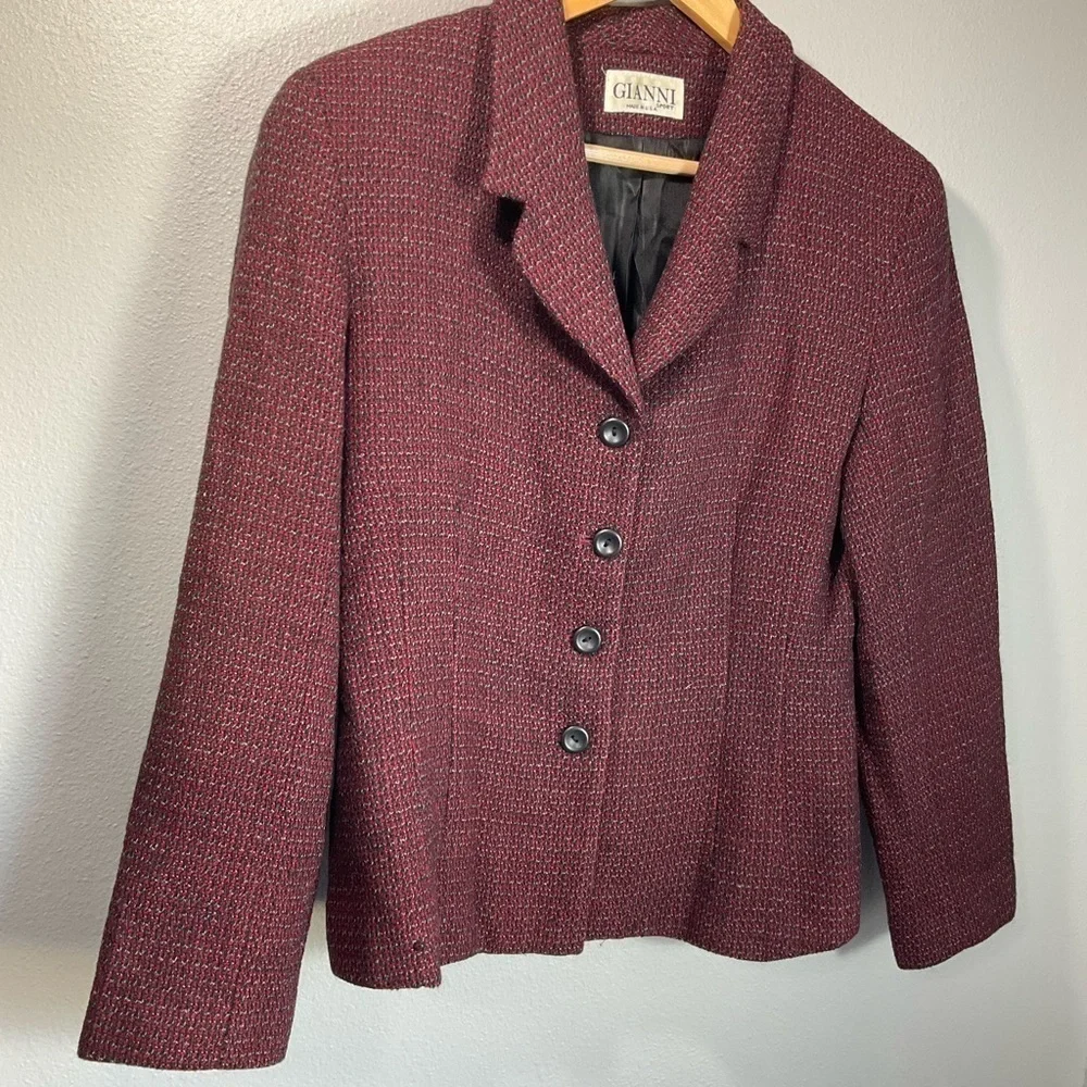 Vintage Gianni Sport Wool Blend Tweed Jacket size 12 Blazer Long Sleeve - Picture 2 of 8
